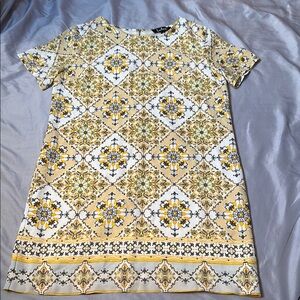 Lulu's Geometric Floral Yellow and White Mini Dress